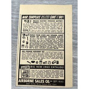 Vintage 1963 Print Ad War Surplus Airborne Sales Co Culver City CA Original Ad